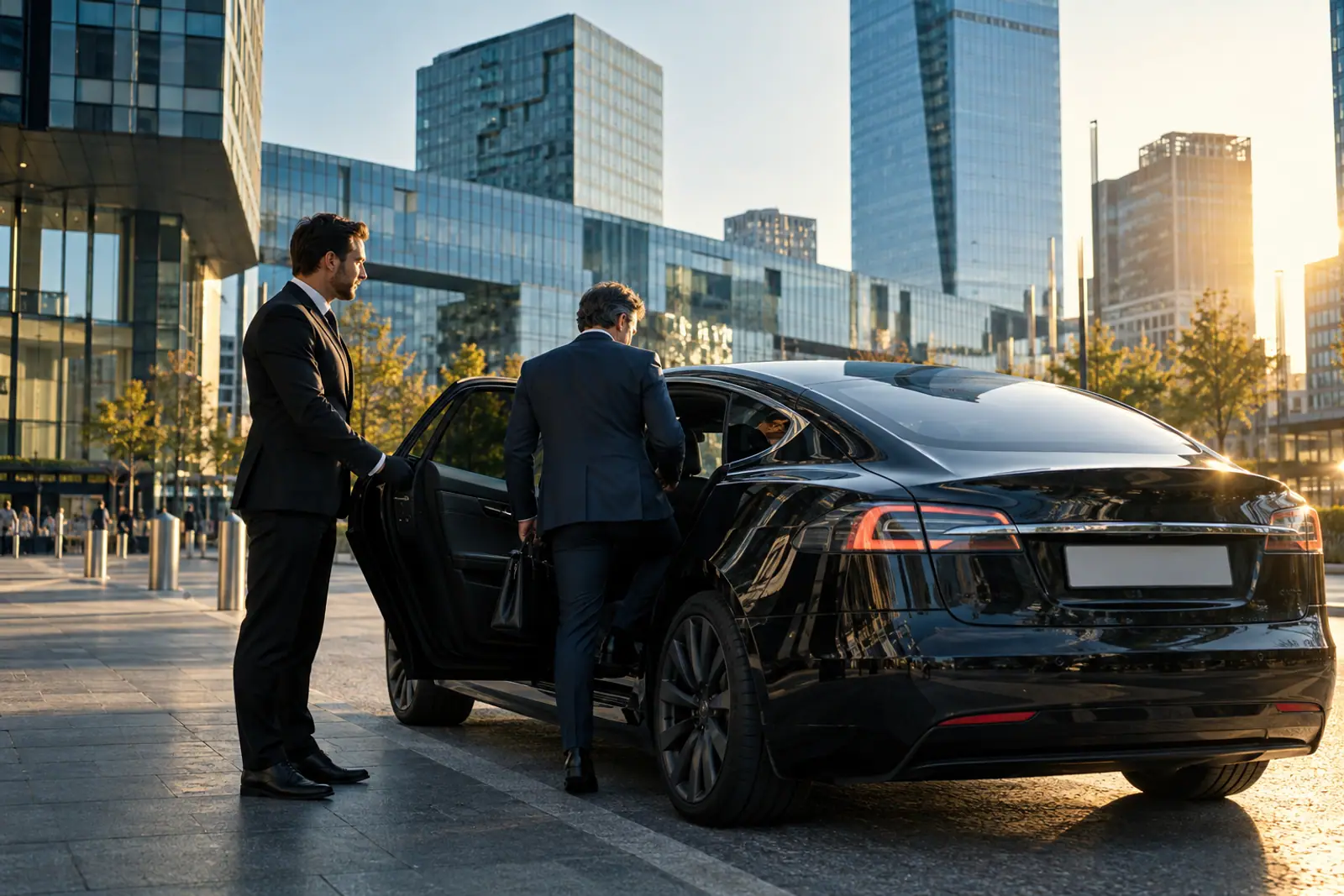 Chauffeur VTC accueillant un client d'affaires dans le quartier d'Euralille